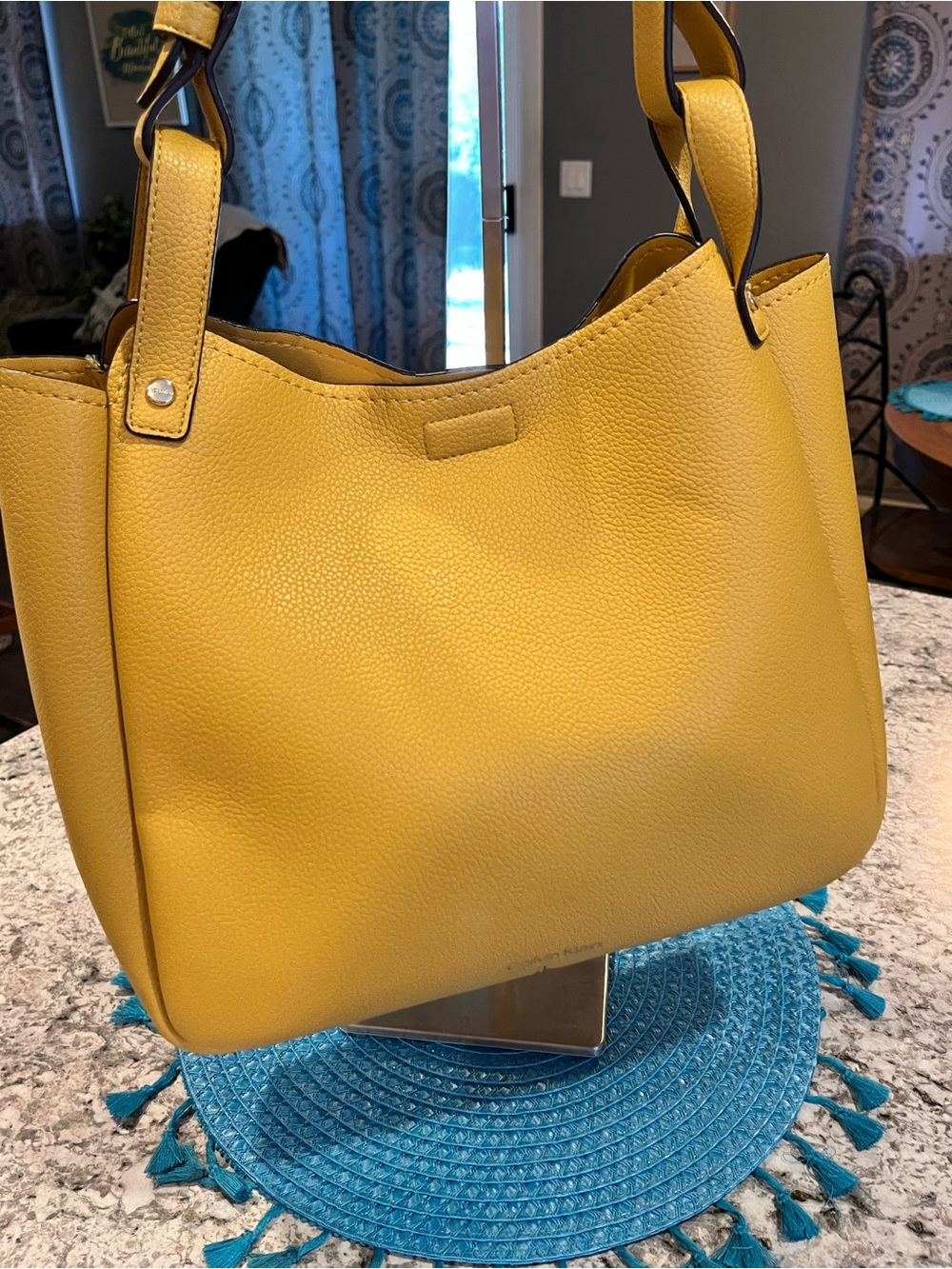 Calvin Klein Yellow Pebbled Shoulder Tote - Picture 8 of 8